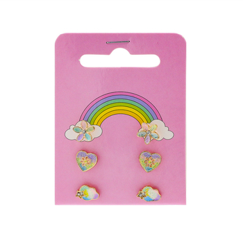 Cercei stud pentru copii, în stil desen animat, cu motive floare, inimă și nor – aliaj cu pietre artificiale – finisaj picurare de ulei