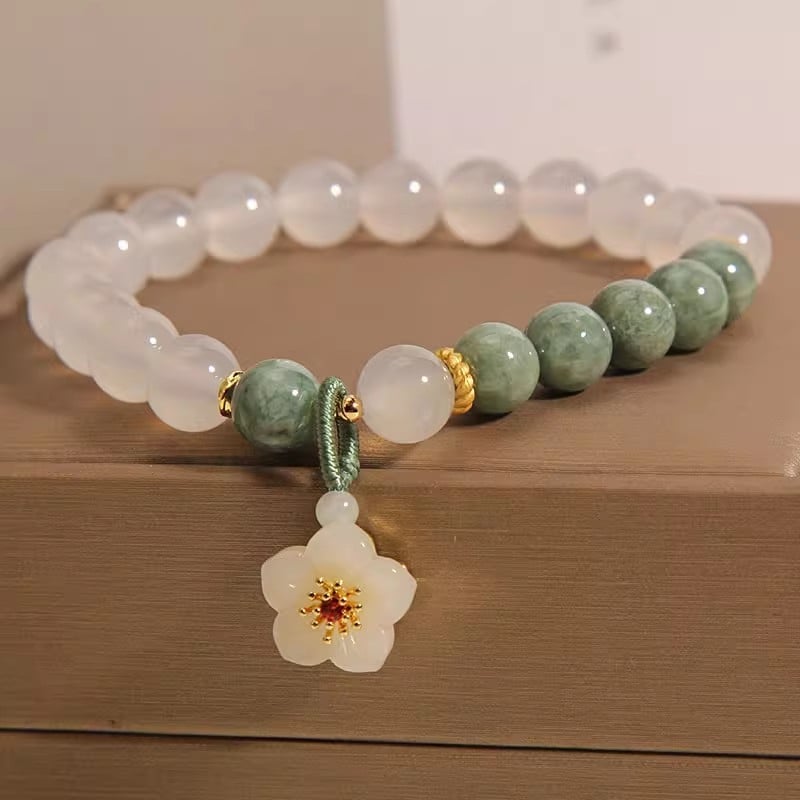 Brățară cu pandantiv în formă de floare, cristal natural/pietre semiprețioase, design original bijuterii