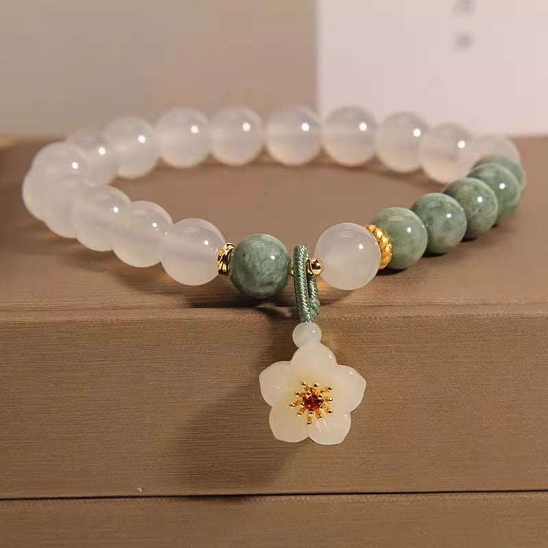 Brățară cu pandantiv în formă de floare, cristal natural/pietre semiprețioase, design original bijuterii