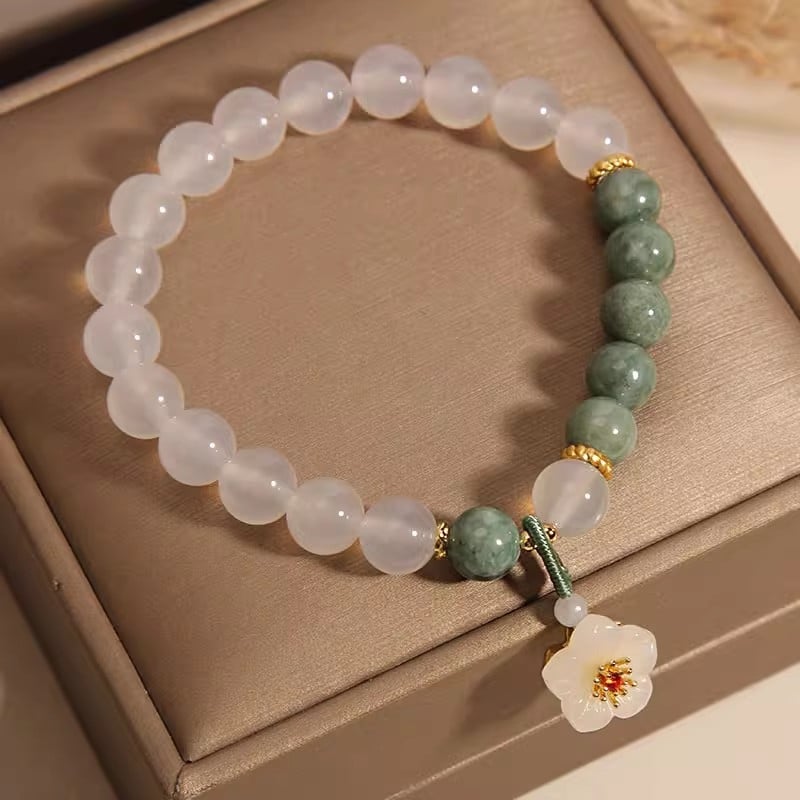 Brățară cu pandantiv în formă de floare, cristal natural/pietre semiprețioase, design original bijuterii