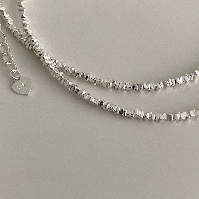 Set ogrlice i narukvice, srebro 925, privjesak od matične biserne školjke, CHOPARD tip lanca u obliku slova U, bijeli bakar prekriven debelim slojem srebra