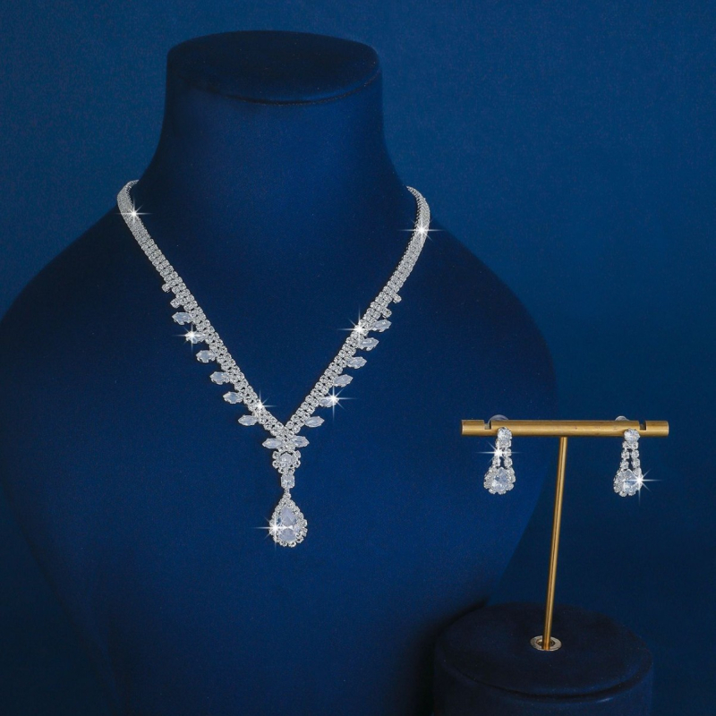 Set colier din cupru cu lanț gheară, pandantiv lacrimă cu zirconiu, formă U, lungime 51–60 cm