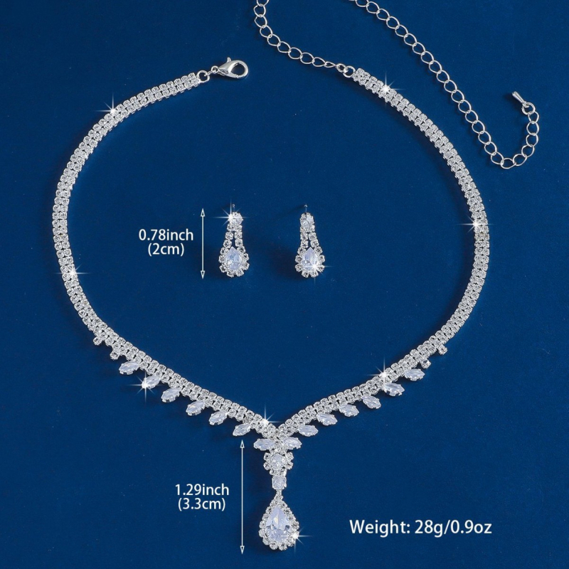 Set colier din cupru cu lanț gheară, pandantiv lacrimă cu zirconiu, formă U, lungime 51–60 cm