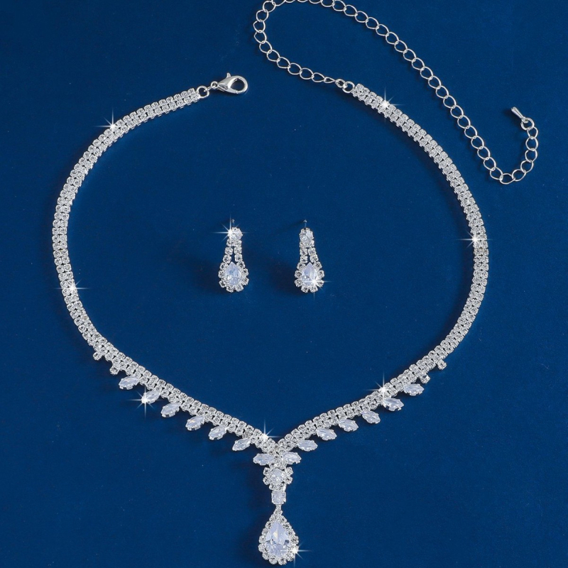 Set colier din cupru cu lanț gheară, pandantiv lacrimă cu zirconiu, formă U, lungime 51–60 cm