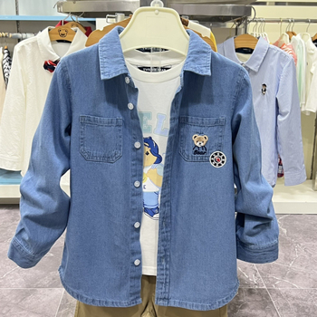 Cămașă din denim pentru copii, pentru băieți, stil coreean, mâneci lungi, 100% bumbac, vârste 3–8 ani
