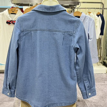Cămașă din denim pentru copii, pentru băieți, stil coreean, mâneci lungi, 100% bumbac, vârste 3–8 ani