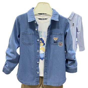 Cămașă din denim pentru copii, pentru băieți, stil coreean, mâneci lungi, 100% bumbac, vârste 3–8 ani