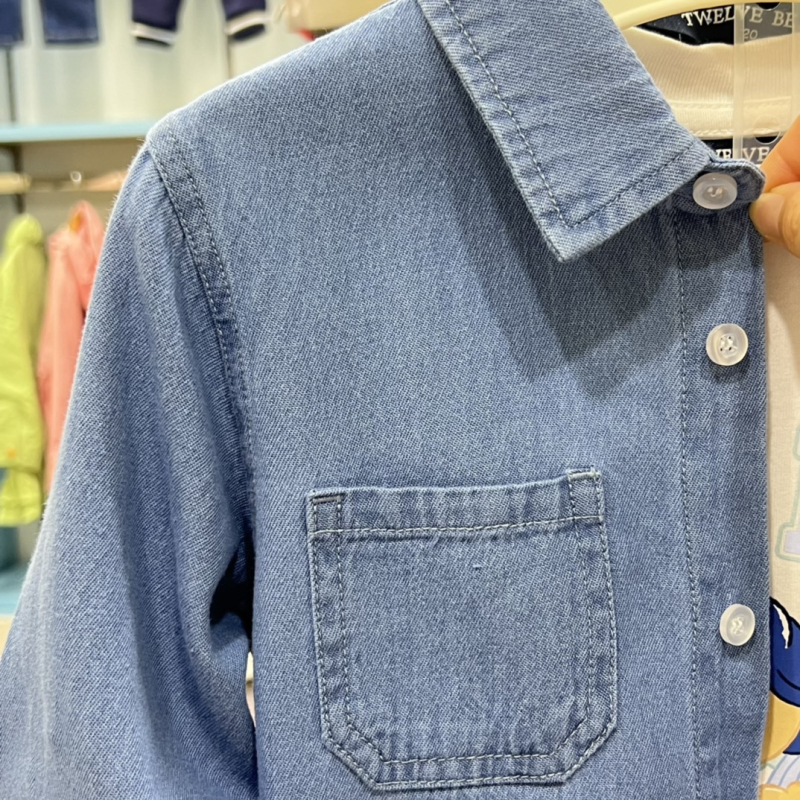 Cămașă din denim pentru copii, pentru băieți, stil coreean, mâneci lungi, 100% bumbac, vârste 3–8 ani