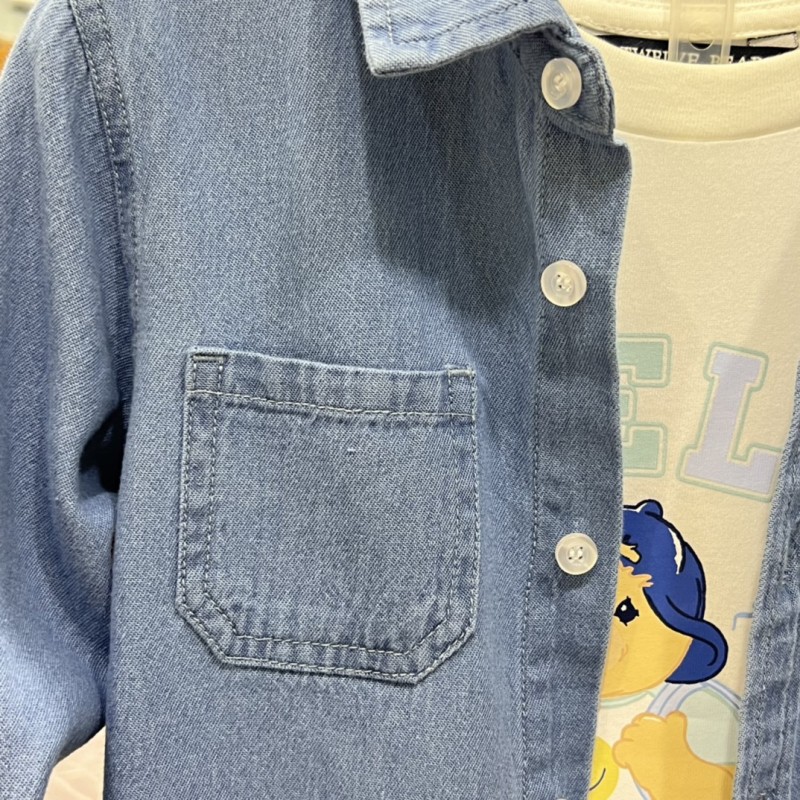 Cămașă din denim pentru copii, pentru băieți, stil coreean, mâneci lungi, 100% bumbac, vârste 3–8 ani