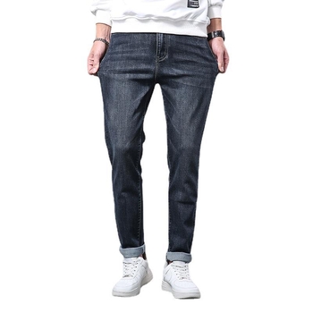 Мъжки дънки: памучен деним, прав крак, средно повдигната талия, цип, есенен стил, делови