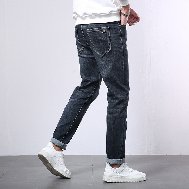 Мъжки дънки: памучен деним, прав крак, средно повдигната талия, цип, есенен стил, делови