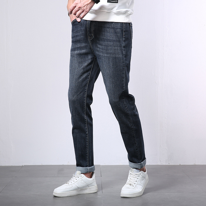 Мъжки дънки: памучен деним, прав крак, средно повдигната талия, цип, есенен стил, делови