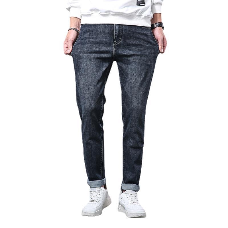 Мъжки дънки: памучен деним, прав крак, средно повдигната талия, цип, есенен стил, делови