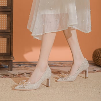 Esküvői magas sarkú cipő (hegyes orr, 6–8 cm sark, mikroszálas felsőrész, gumírozott talp, PINHZI)