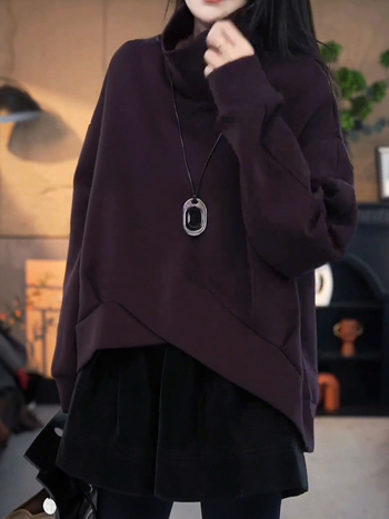 Ženski dukserica s kapuljom i visokim ovratnikom, udoban kroj, dugi rukavi, srednja duljina, zima 2025