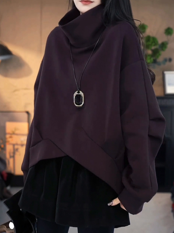 Ženski dukserica s kapuljom i visokim ovratnikom, udoban kroj, dugi rukavi, srednja duljina, zima 2025