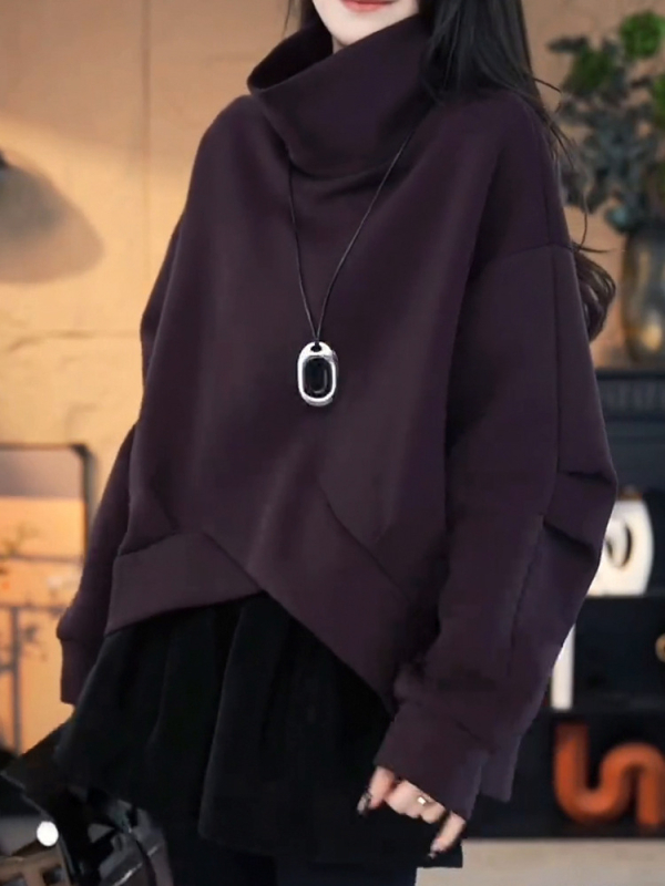 Ženski dukserica s kapuljom i visokim ovratnikom, udoban kroj, dugi rukavi, srednja duljina, zima 2025