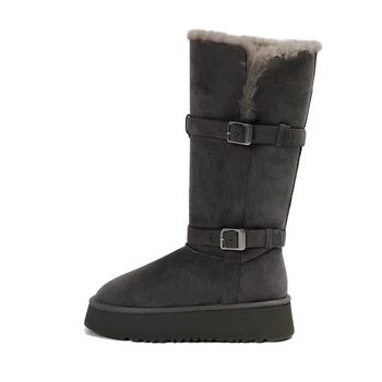 Женски снежни ботуши, с пухена подплата, горна част от агнешки велур, подметка от TPR, висок ботуш с дълъг цилиндър, кръгла носка