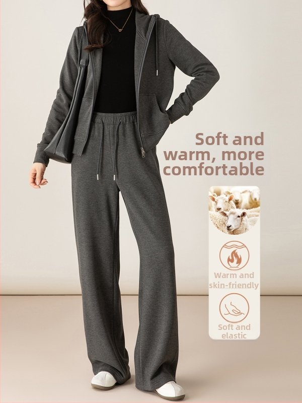 Xinge set sport feminin din imitație de cașmir, două piese cu hanorac și pantaloni, iarna 2025, stil casual japonez-coreean, croi lejer, viscoză 30–50% și acrilic până la 30%