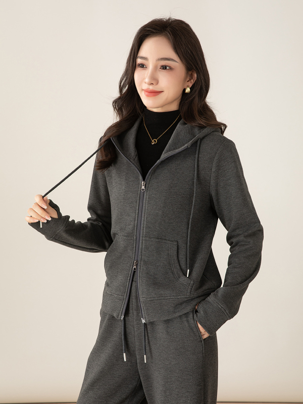 Xinge set sport feminin din imitație de cașmir, două piese cu hanorac și pantaloni, iarna 2025, stil casual japonez-coreean, croi lejer, viscoză 30–50% și acrilic până la 30%