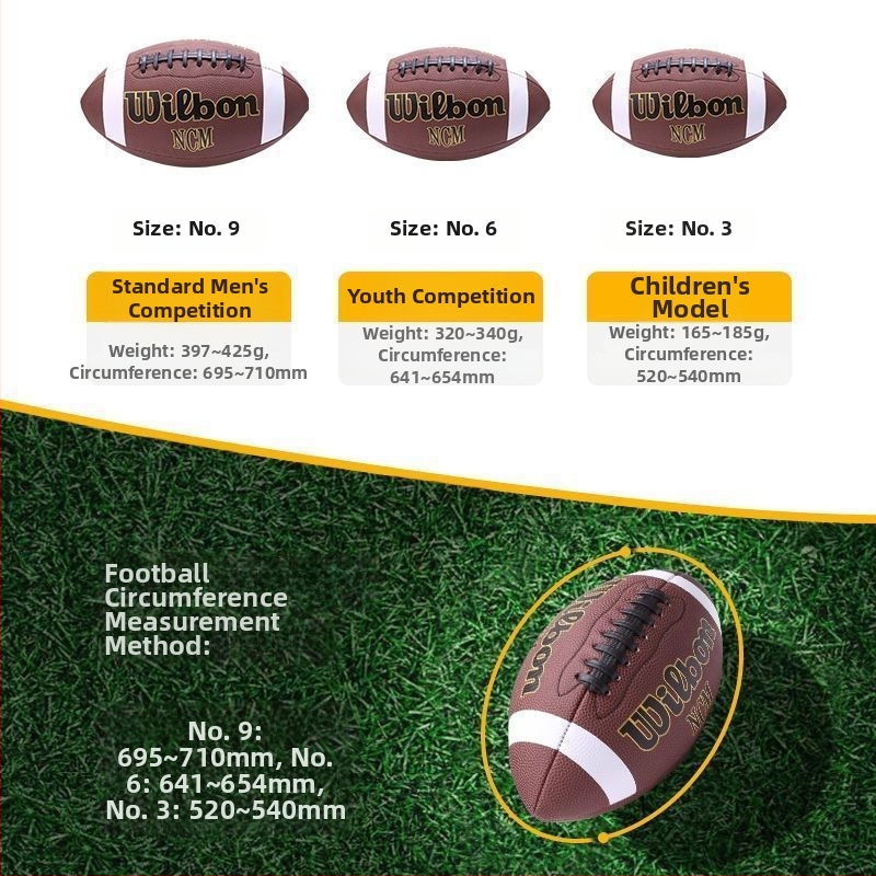 Amerikietiškas futbolas – standartiška žaidimo kamuolys, PP medžiaga, mašininis siuvimas, regbio kategorija, be pritaikymo