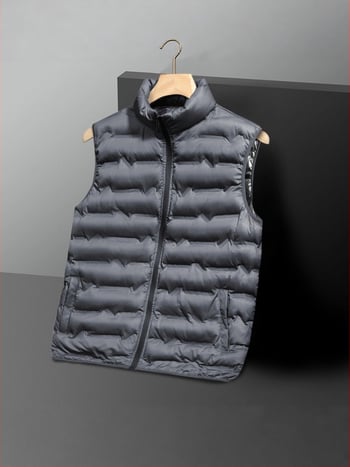 Muška zimska vest s stojećim ovratnikom, zatvaračem, debela poliester tkanina, jednostavno boja