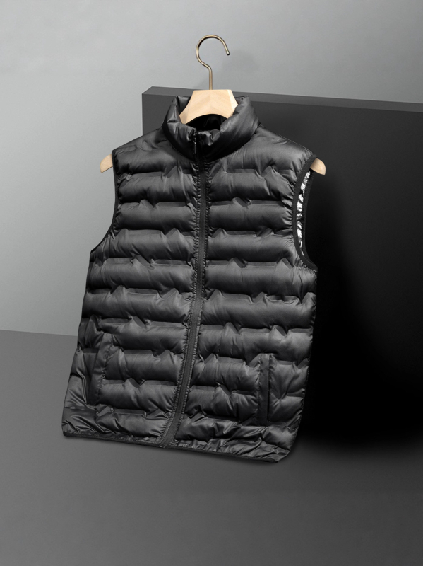 Muška zimska vest s stojećim ovratnikom, zatvaračem, debela poliester tkanina, jednostavno boja