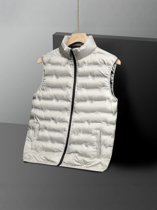 Muška zimska vest s stojećim ovratnikom, zatvaračem, debela poliester tkanina, jednostavno boja