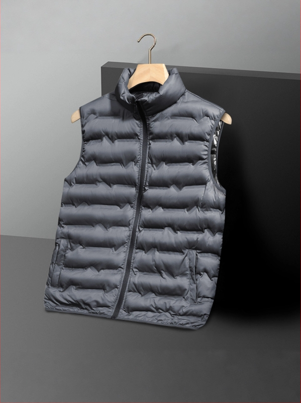 Muška zimska vest s stojećim ovratnikom, zatvaračem, debela poliester tkanina, jednostavno boja