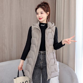 Gilet s punom od pamuka i perja, polo ovratnik, zatvarač, dugački kroj – stil princeze