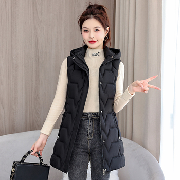 Gilet s punom od pamuka i perja, polo ovratnik, zatvarač, dugački kroj – stil princeze