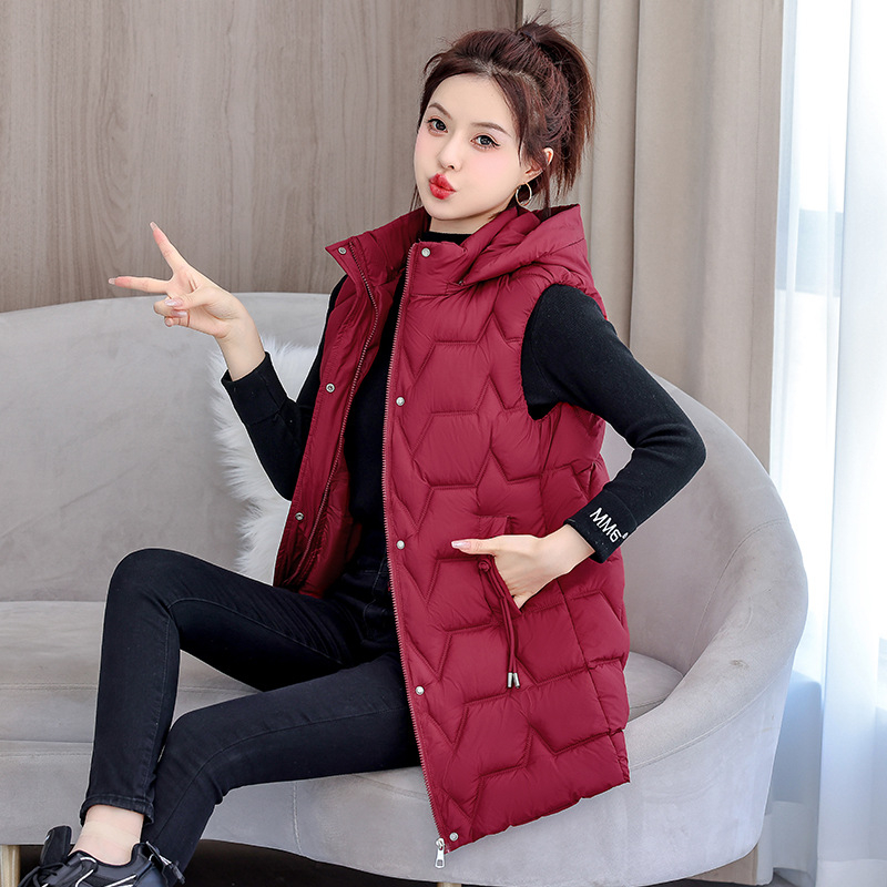 Gilet s punom od pamuka i perja, polo ovratnik, zatvarač, dugački kroj – stil princeze