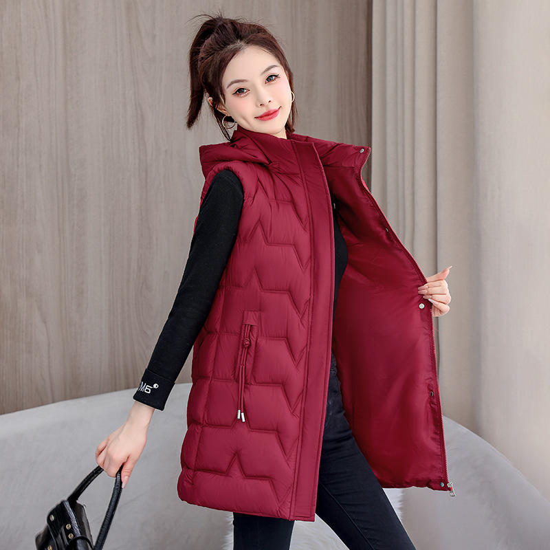 Gilet s punom od pamuka i perja, polo ovratnik, zatvarač, dugački kroj – stil princeze