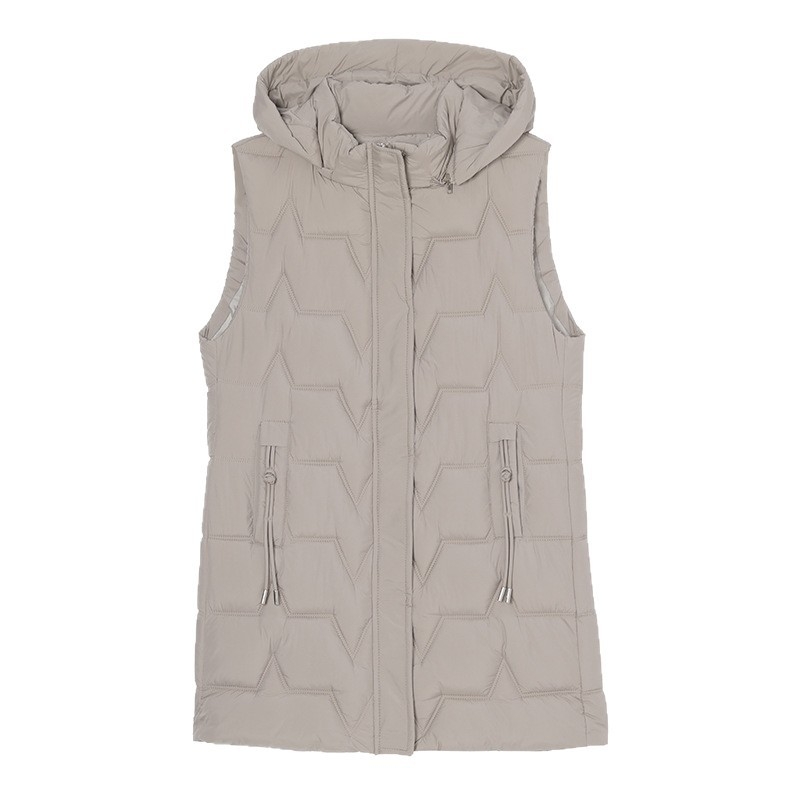 Gilet s punom od pamuka i perja, polo ovratnik, zatvarač, dugački kroj – stil princeze