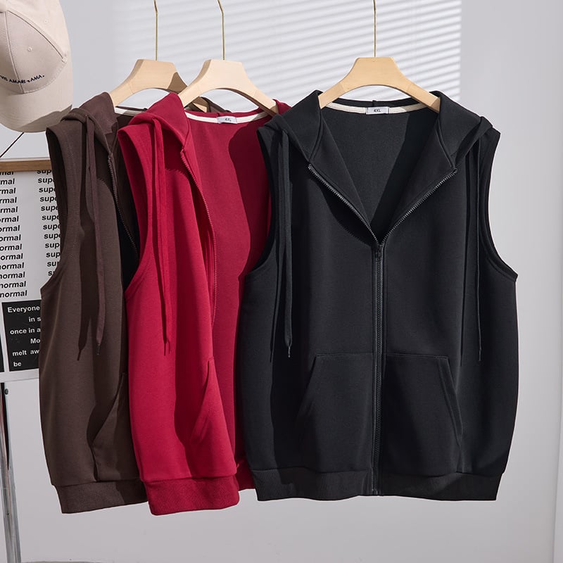 Kapucnis pluszméretű mellénykabát koreai–japán lazább stílusban, optikai karcsúsító hatás, laza és mindennapi viselet, pamut, őszi 2025, modell S5660