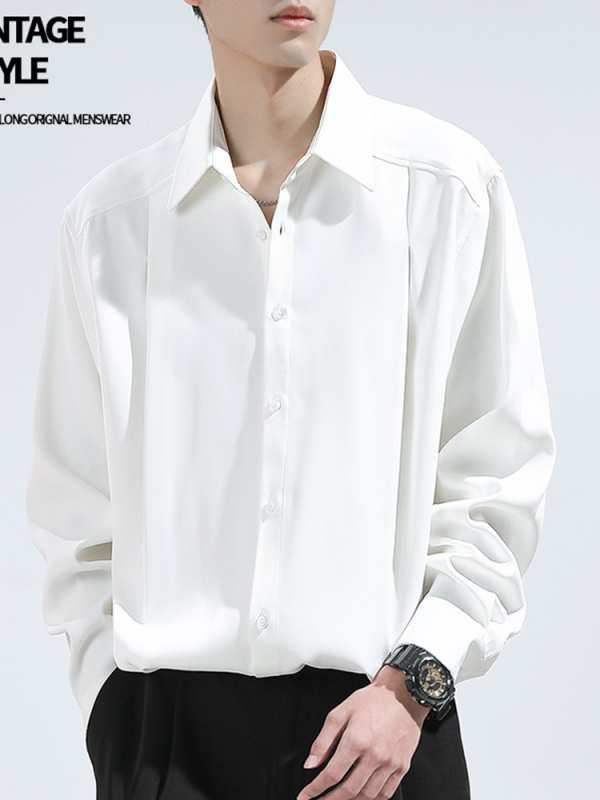 Férfi ing, vasalás nélküli, gyűrődésmentes, hosszú ujjú, széles gallér