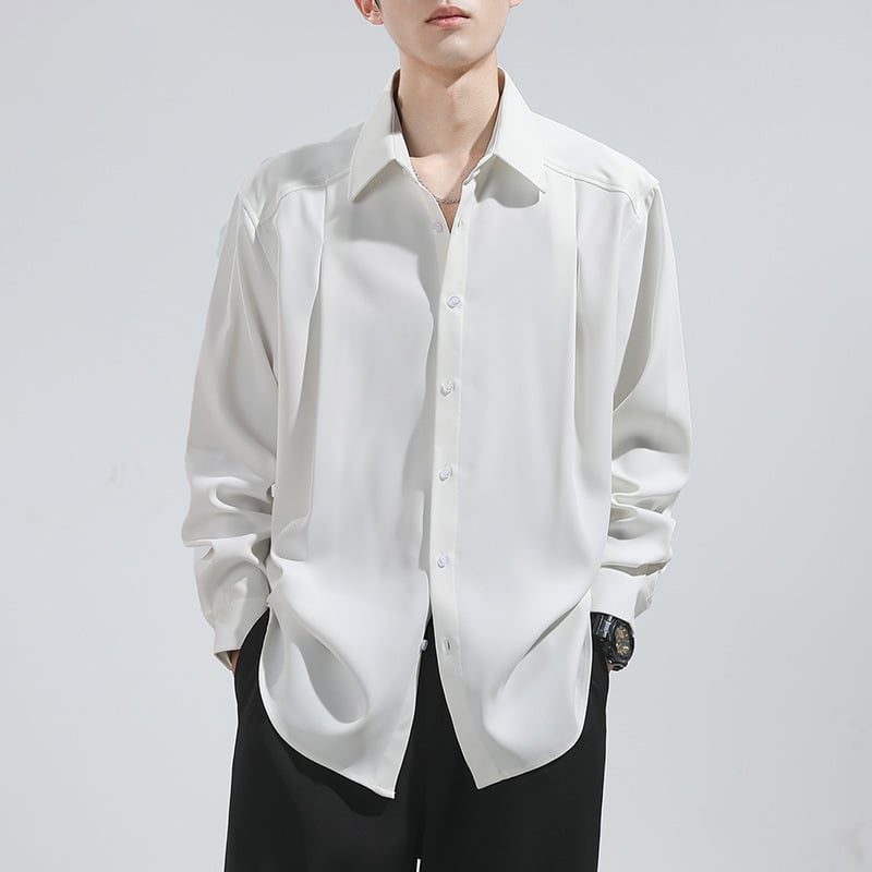 Férfi ing, vasalás nélküli, gyűrődésmentes, hosszú ujjú, széles gallér