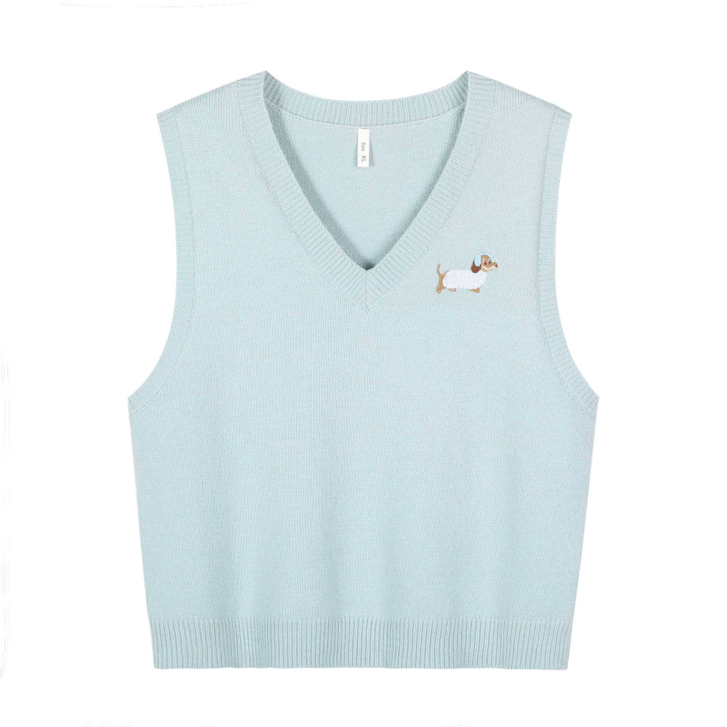 Női koreai stílusú V-nyakú kötött mellény hímzéssel, laza szabás, őszi 2025