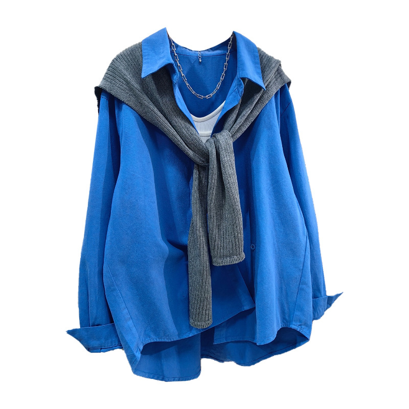 Proljetno-jesenski novi model: široka jednobojna košulja s šalom – dvodijelni set, elegantan gradski stil
