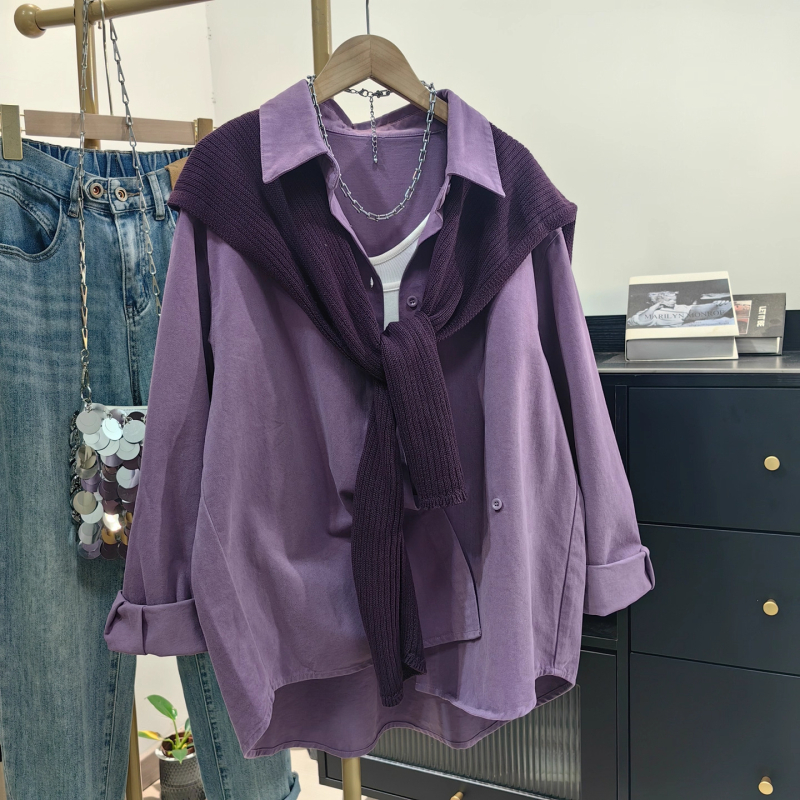 Proljetno-jesenski novi model: široka jednobojna košulja s šalom – dvodijelni set, elegantan gradski stil