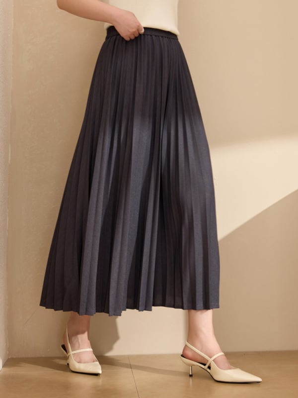 Plisseeritud A-liiniga midi seelik, 95% polüester, 2024 sügis, elegantne igapäevane stiil