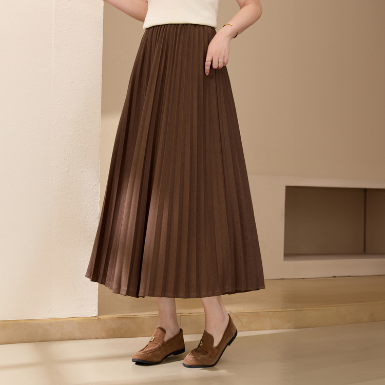 Plisseeritud A-liiniga midi seelik, 95% polüester, 2024 sügis, elegantne igapäevane stiil