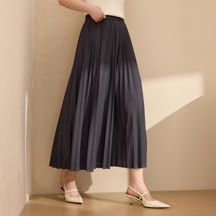 Plisseeritud A-liiniga midi seelik, 95% polüester, 2024 sügis, elegantne igapäevane stiil