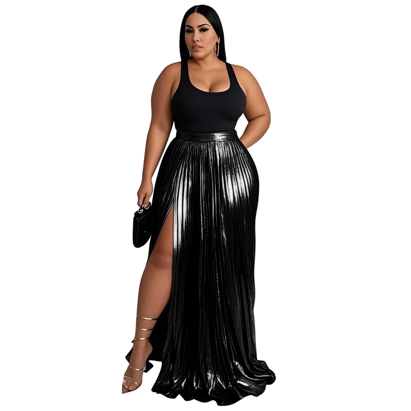 Pikk naistele mõeldud oversize seelik kõrge vöökoht, pleedid ja külgseelik