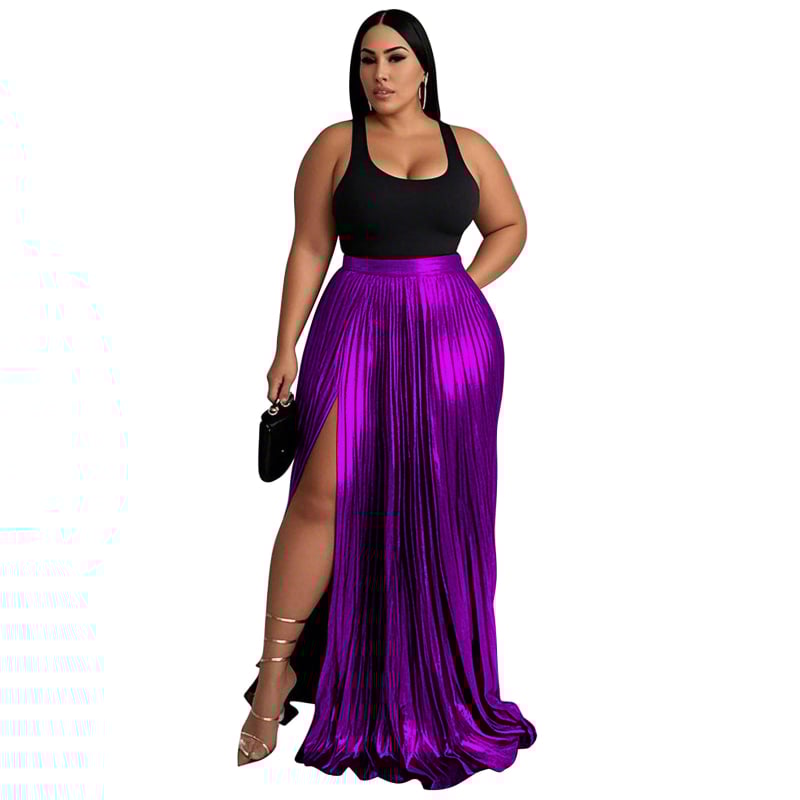 Pikk naistele mõeldud oversize seelik kõrge vöökoht, pleedid ja külgseelik