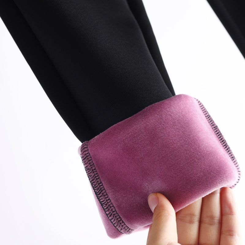 Панталони от велур за зима с подплата, плътна топла полиестерна смес, еластичен тесен силует