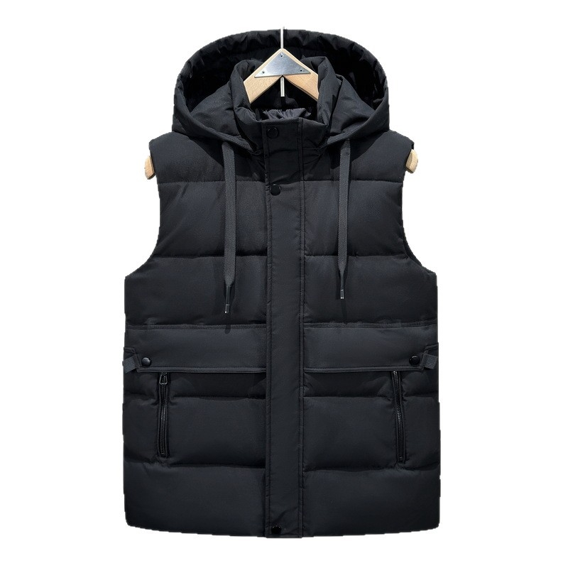 Férfi pamut töltött mellény, koreai tél stílus, vastag melegség; töltet: poliészter; fő anyag: poliészter; bélés: poliészter; kapucni nélkül