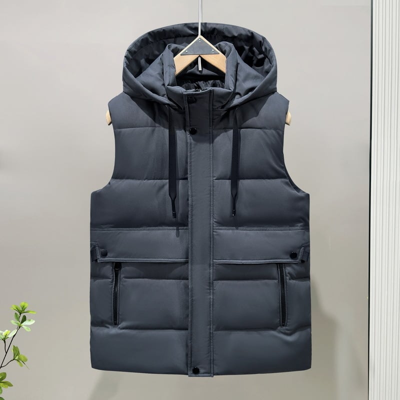 Férfi pamut töltött mellény, koreai tél stílus, vastag melegség; töltet: poliészter; fő anyag: poliészter; bélés: poliészter; kapucni nélkül