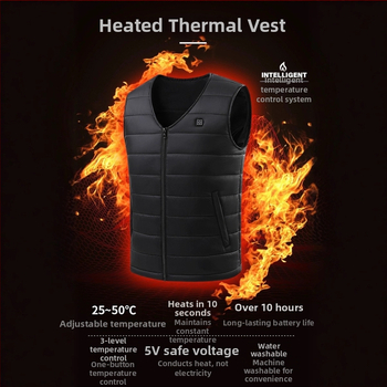 Vesta s grijanjem na 16 zona, V-izrez s zatvaračem, debeli materijal, vanjski najlon, podstava acetat