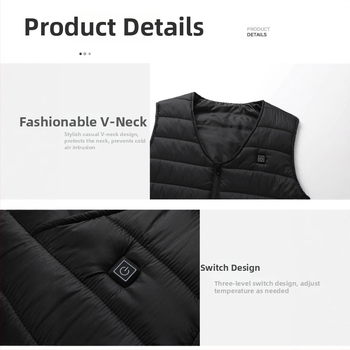 Vesta s grijanjem na 16 zona, V-izrez s zatvaračem, debeli materijal, vanjski najlon, podstava acetat